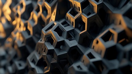 Abstract hexagonal structure with dynamic lighting for technological backgrounds