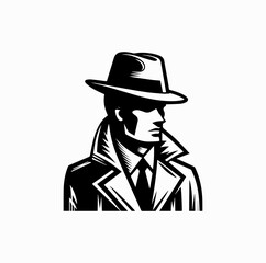Vintage Style Illustration of a Detective – Black and White Clip Art