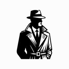 Vintage Style Illustration of a Detective – Black and White Clip Art