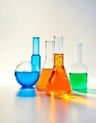 Candid Photography of Colorful Laboratory Glassware with Various Chemical Solutions Creating a Natural Aesthetic and Bright Atmosphere