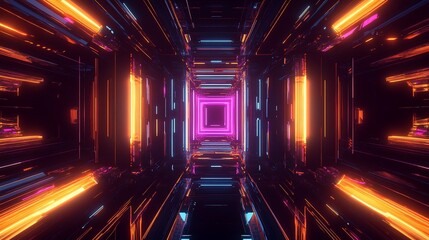 Neon corridor, immersive tunnel with bright vibrant glow futuristic gateway