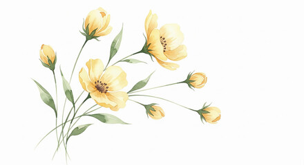 Delicate yellow watercolor flowers representing hope, white background