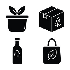 Eco-Friendly Plant, Packaging, Bottle, and Bag silhouette vector icons