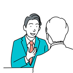商談や面接で自己紹介をするスーツ姿の男性 ビジネスシーンのベクターイラストレーション
