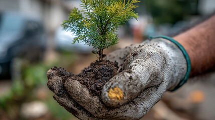 Obraz premium Careful Handling of a Young Sapling