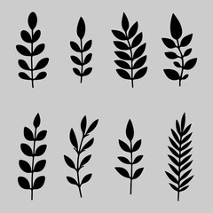 Collection of Black and White Sketch Doodle Style Leaf and Flower Illustrations for Nature Design and Decoration