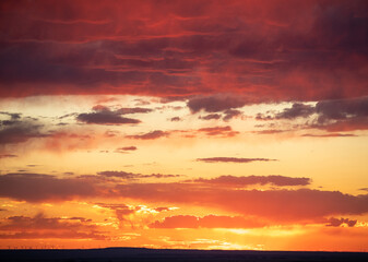 Sunset stunning red clouds in Wyoming 