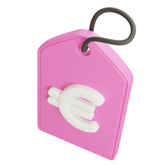 3D pink price tag with white euro currency symbol, isolated on white background, financial shopping concept, modern minimal design for e-commerce and retail marketing.