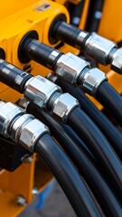Close-up of hydraulic hoses and connections