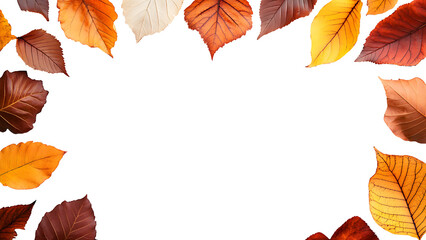 Autumn leaves frame. Autumn background with colorful leaves. Isolated autumn leaves frame.
