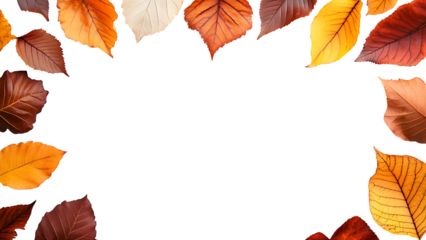 Autumn leaves frame. Autumn background with colorful leaves. Isolated autumn leaves frame.