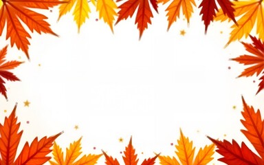 Fototapeta premium Autumnal leaves frame vector isolated, fall foliage border, seasonal leaf frame, decorative autumn frame, elegant autumn leaves background, orange and red leaves. High quality
