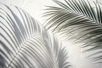 Obraz premium Palm leaf shadow on a textured white wall isolated on white background