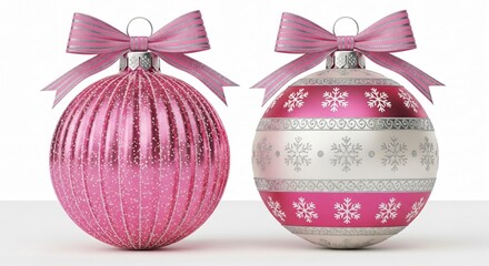 Elegant pink Christmas ornaments with glitter and bows