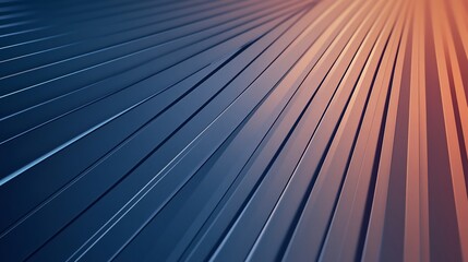 Abstract composition with linear elements in gradating blue to warm orange hues
