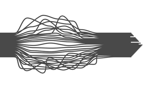 Process of solving, unleashing problems animation. From a complex problem to a simple business solution. Brainstorming video. Many ways melted in one path as single arrow