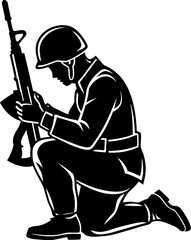 A hunter with a rifle in a silhouette is a person with a hat playing a sport