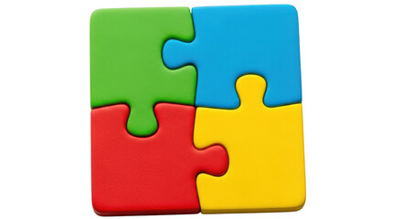 Obraz premium Four colorful puzzle pieces connected together isolated on transparent background