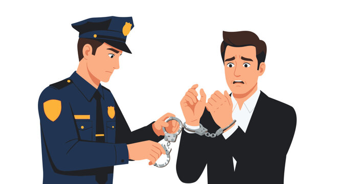 Businessman arrested and handcuffed by policeman for corporate crime and fraud concept - Powered by Adobe