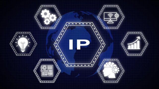 Intellectual property and technology innovation concepts visualized with icons
