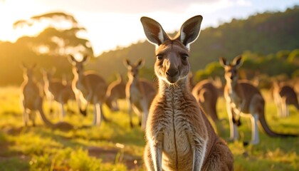 Fototapeta premium Kangaroos in golden light