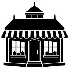 Obraz premium a restaurant building silhouette on white background