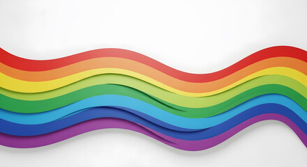 Fototapeta premium Colorful undulating rainbow stripes with 3D shadows on a clean white background.