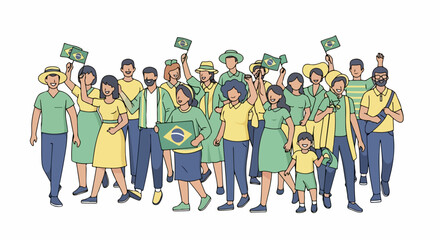 Joyful crowd waves Brazilian flags celebrating national pride and unity in vibrant gathering