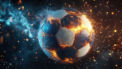 Fiery soccer ball erupts in smoke and sparks