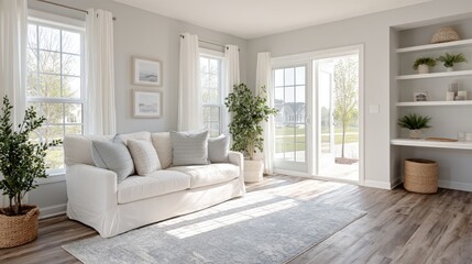 Bright Sunlit Home Office Nook with Greenery and Framed Art