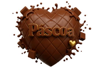 Heart shaped chocolate with inscription pascoa isolated on transparent background