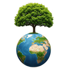 Earth globe with tree concept for environment isolated on transparent background