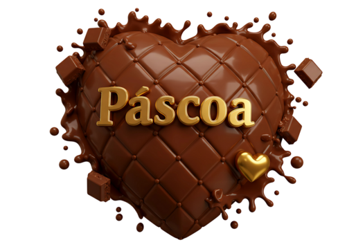 Heart shaped chocolate with inscription pascoa isolated on transparent background - Powered by Adobe