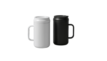 Stylish Black and White Insulated Tumblers with Handles for Hot or Cold Beverages, Perfect for Travel and Daily Hydration