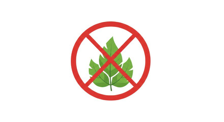 Obraz premium A simple graphic icon showing a green leaf banned within a red prohibition symbol.