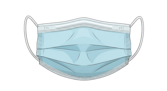 A detailed illustration of a light blue, pleated disposable surgical face mask with ear loops.