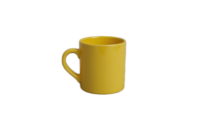 A vibrant yellow ceramic mug, perfect for your favorite hot beverage, isolated on a clean white background.