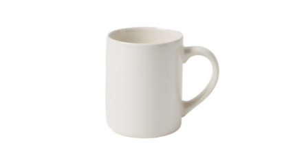 Clean and classic white ceramic coffee mug, an empty vessel for your favorite hot or cold drink, isolated on a pristine background, perfect for product display.