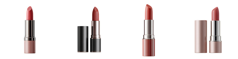 Obraz premium Elegant Lipstick Collection in Earthy Tones Isolated on White Background