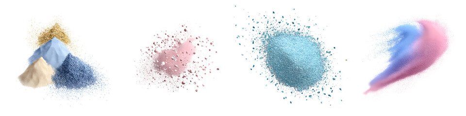 Colorful Powder Piles. Powder Pigments Collection on White Background.