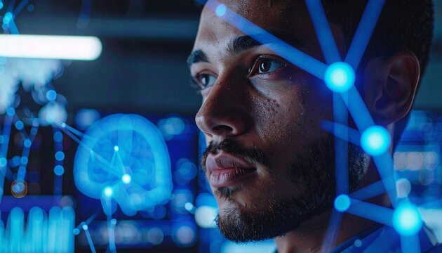 Data scientist using augmented reality AI interface