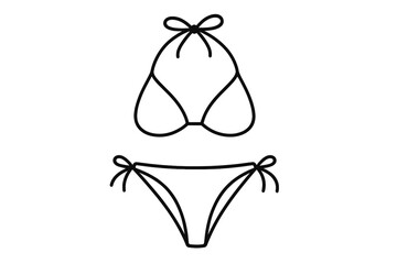 Bikini line art vector illustration for summer. Minimalist beachwear and swimwear fashion icon. Simple two-piece swimsuit outline symbol for vacation and pool concepts.