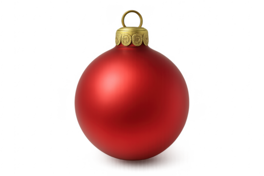 Red christmas ball ornament hanging with transparent background