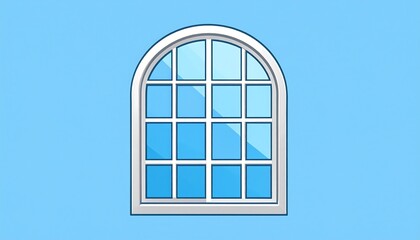 Arch window on light blue wall
