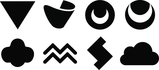  Set of Abstract Black Shapes – Minimalist Vector Icons in Geometric and Organic Forms