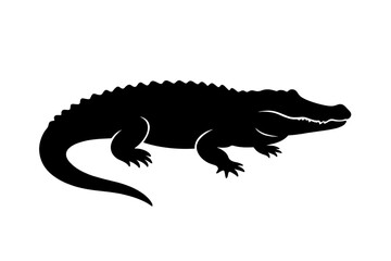 Crocodile silhouette vector, alligator icon. Dangerous predator reptile graphic. Wild animal from jungle or swamp. Wildlife logotype. Black shape for logo or print design.