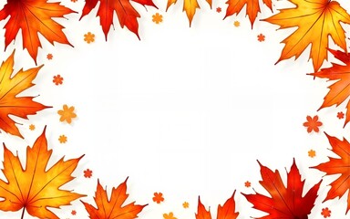 Autumn leaf fall frame. Colorful maple leaves with watercolor  background. High quality