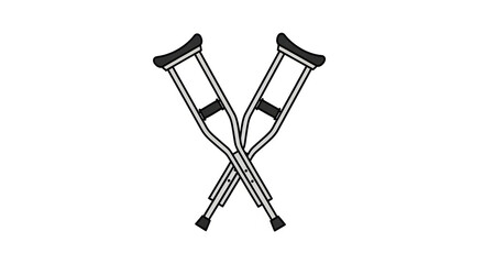 A simple black and white illustration of two crossed underarm crutches on a white background.