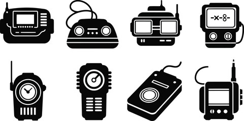  Set of Electronic Device Silhouettes – Black Vector Icons of Communication and Measurement Tools