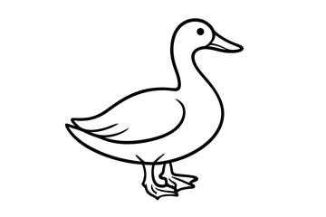 Obraz premium Simple duck line art drawing. Cute cartoon bird vector illustration for logo or icon design. Farm animal or wildlife symbol in a minimalist black outline style.